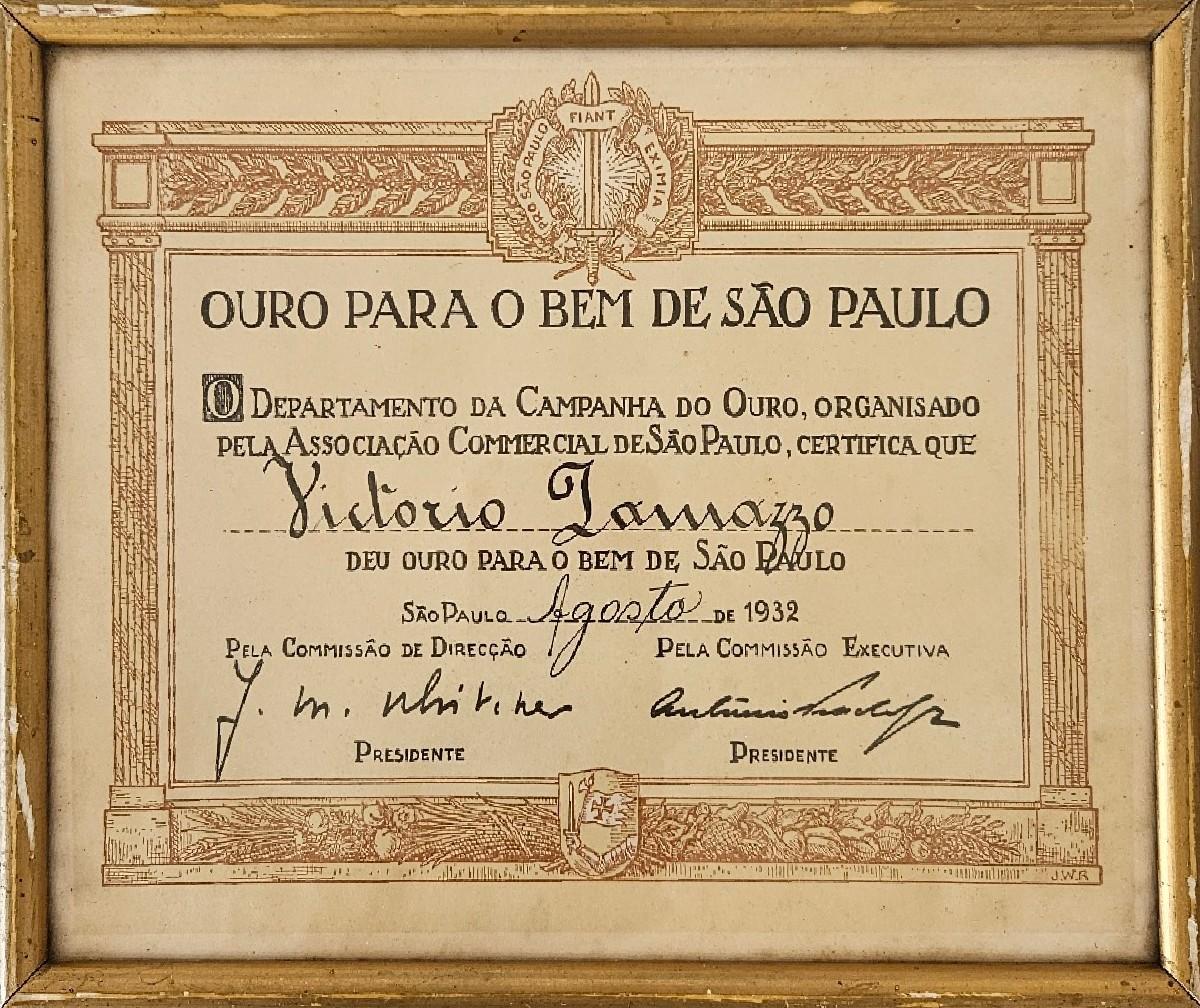Certificado "Ouro para o Bem de São Paulo"
